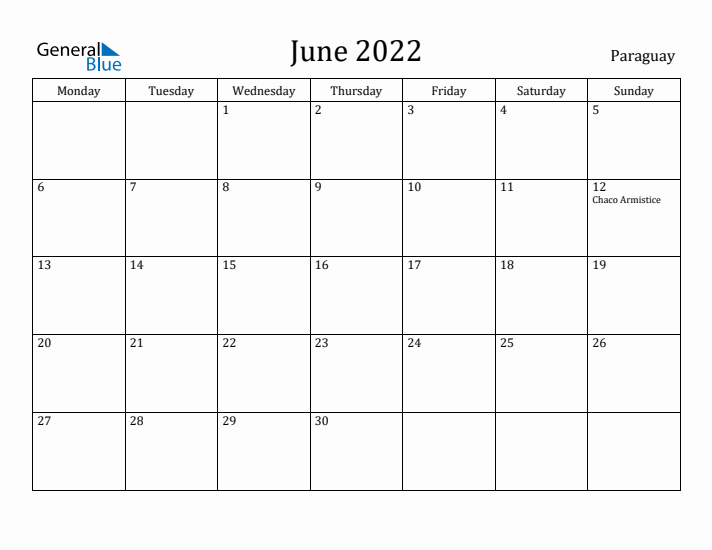 June 2022 Calendar Paraguay