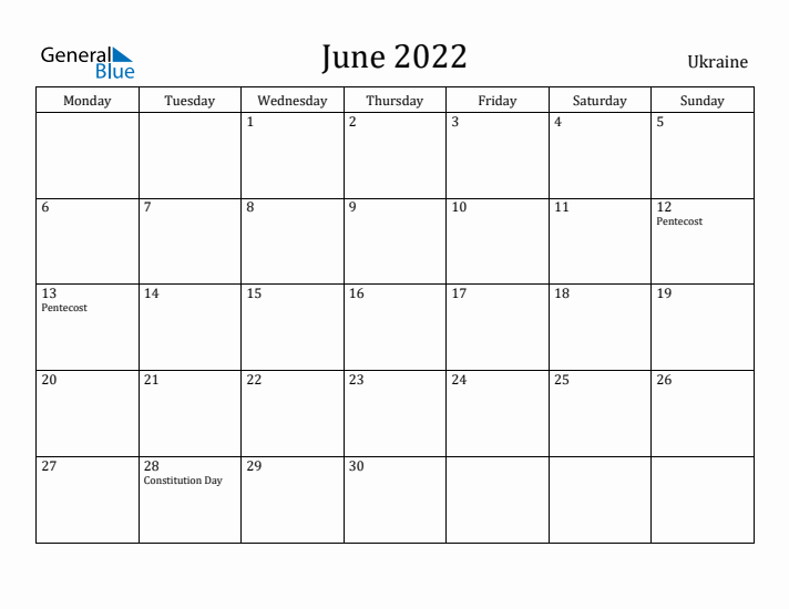 June 2022 Calendar Ukraine