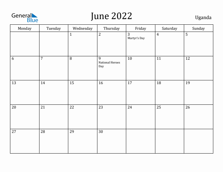 June 2022 Calendar Uganda