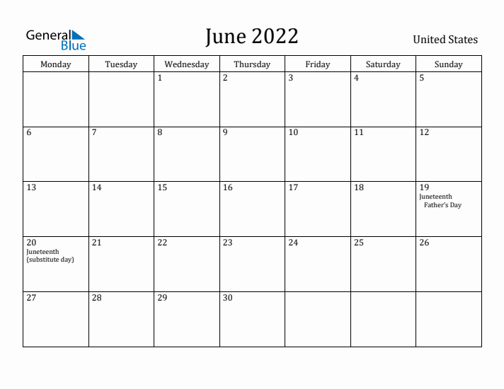 June 2022 Calendar United States