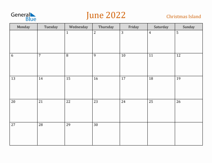 June 2022 Holiday Calendar with Monday Start