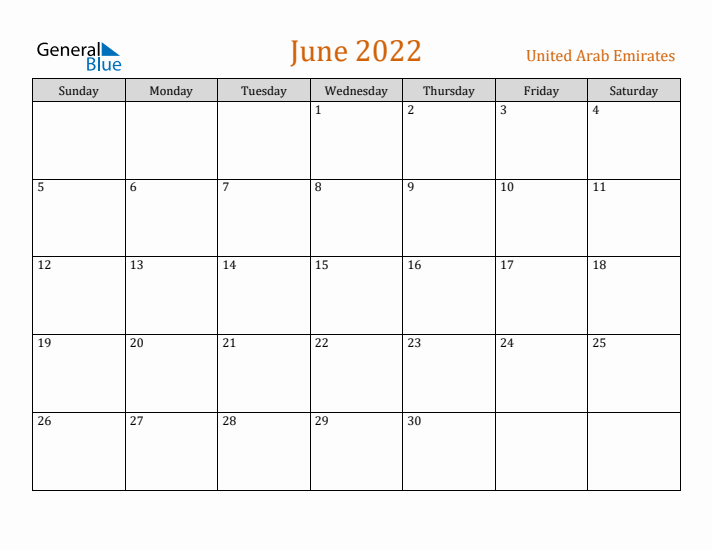 June 2022 Holiday Calendar with Sunday Start