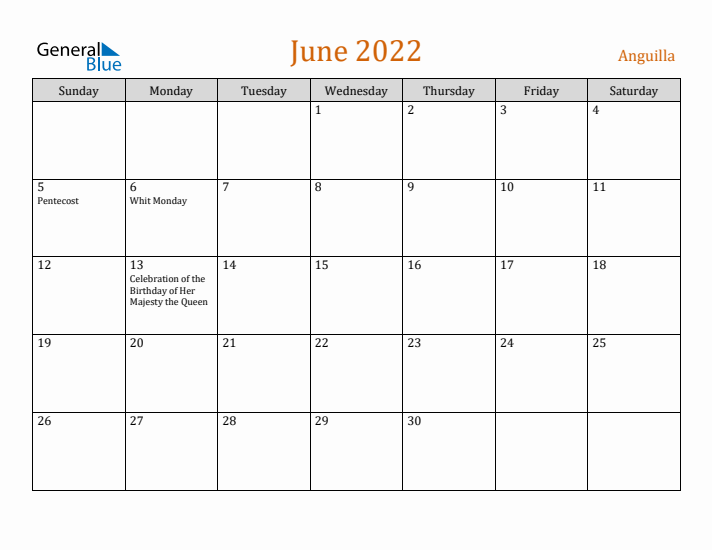 June 2022 Holiday Calendar with Sunday Start