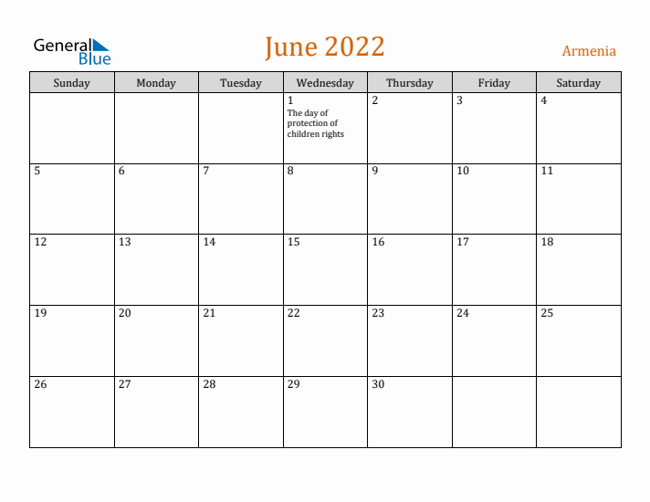 June 2022 Holiday Calendar with Sunday Start