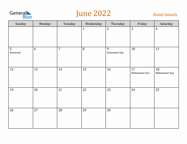 June 2022 Holiday Calendar with Sunday Start