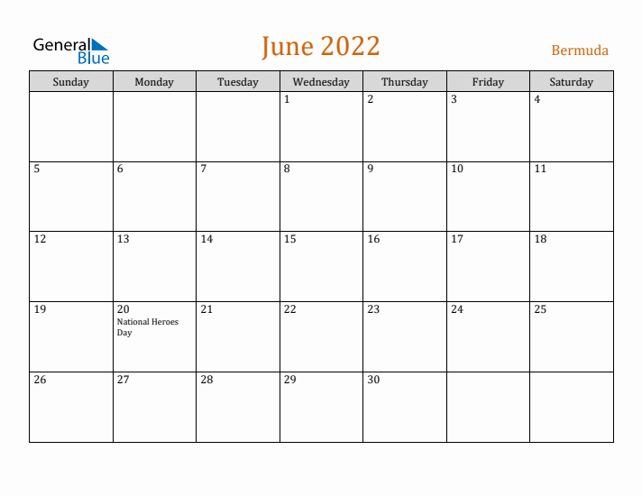 June 2022 Holiday Calendar with Sunday Start