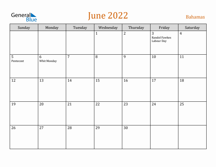 June 2022 Holiday Calendar with Sunday Start