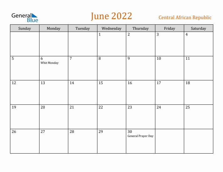 June 2022 Holiday Calendar with Sunday Start