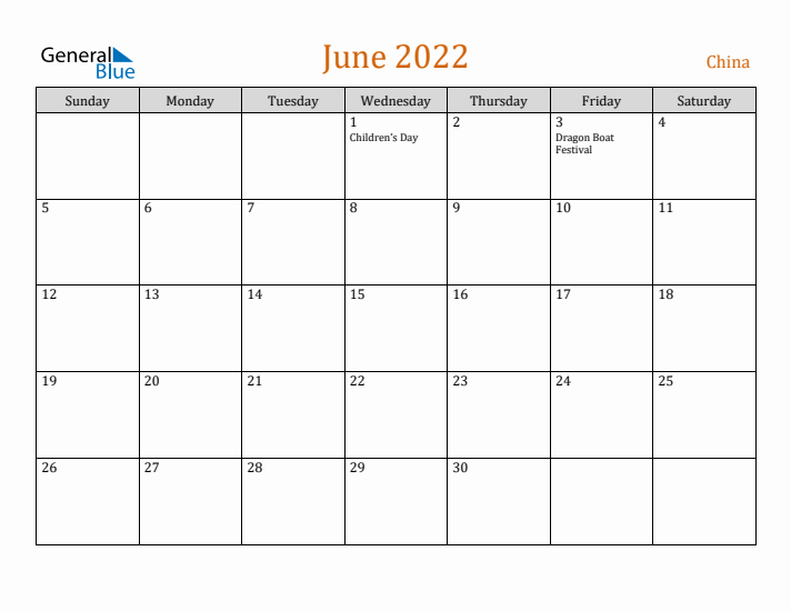 June 2022 Holiday Calendar with Sunday Start