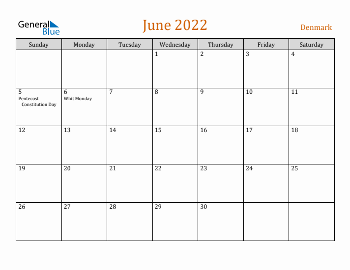 June 2022 Holiday Calendar with Sunday Start