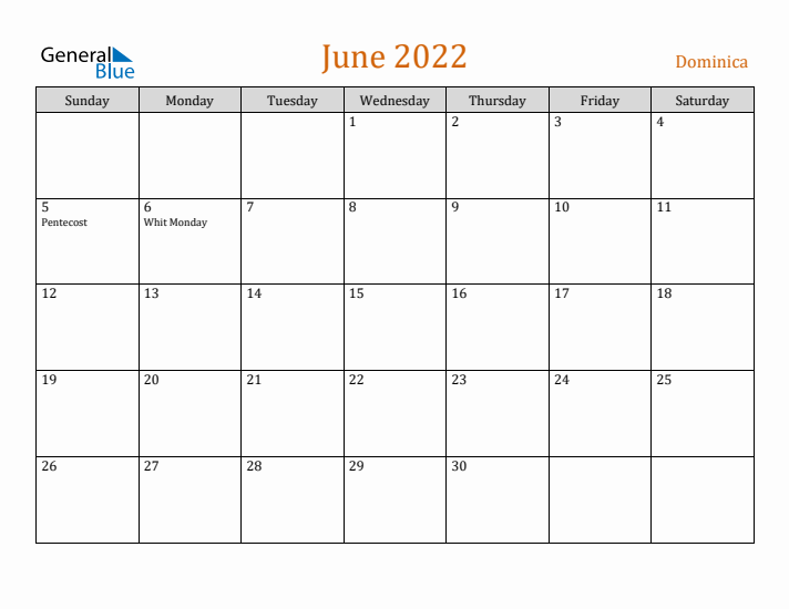 June 2022 Holiday Calendar with Sunday Start