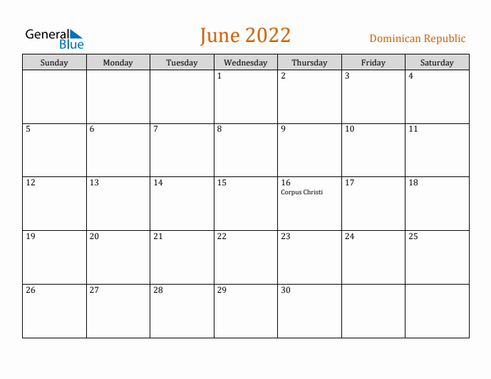 June 2022 Holiday Calendar with Sunday Start