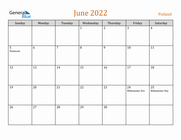 June 2022 Holiday Calendar with Sunday Start