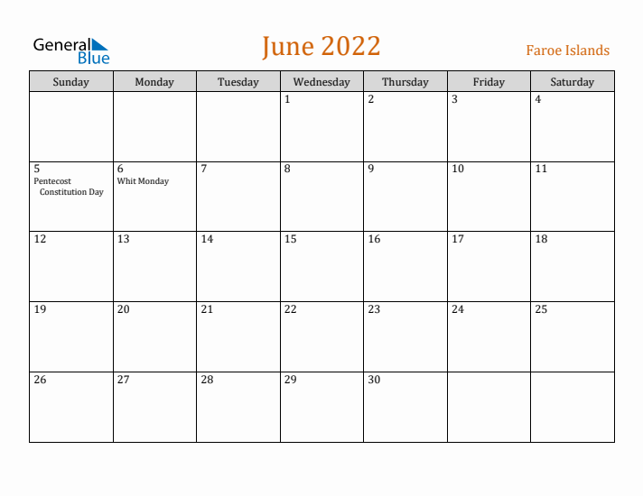 June 2022 Holiday Calendar with Sunday Start