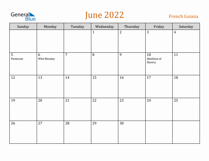 June 2022 Holiday Calendar with Sunday Start