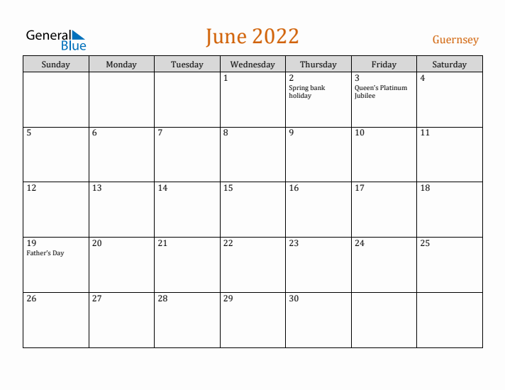 June 2022 Holiday Calendar with Sunday Start