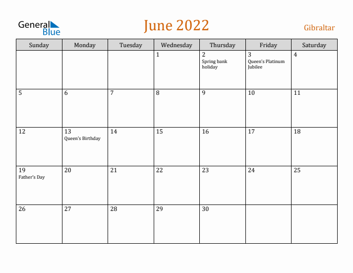 June 2022 Holiday Calendar with Sunday Start