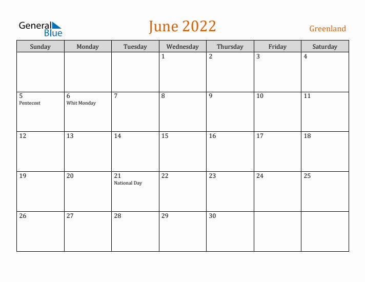 June 2022 Holiday Calendar with Sunday Start