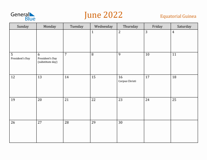 June 2022 Holiday Calendar with Sunday Start