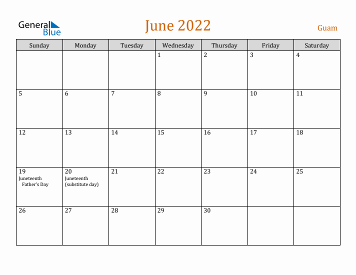 June 2022 Holiday Calendar with Sunday Start