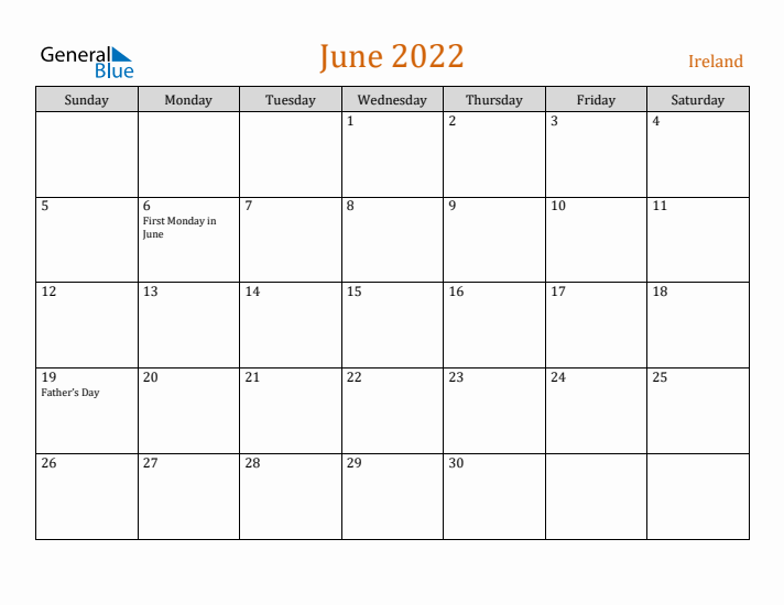 June 2022 Holiday Calendar with Sunday Start