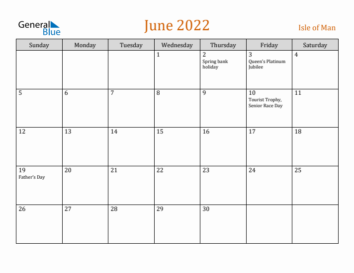 June 2022 Holiday Calendar with Sunday Start