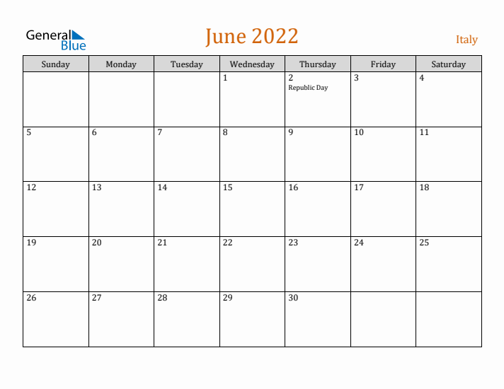 June 2022 Holiday Calendar with Sunday Start