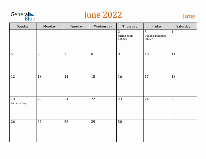 June 2022 Holiday Calendar with Sunday Start