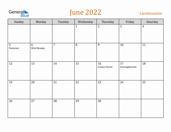 June 2022 Holiday Calendar with Sunday Start