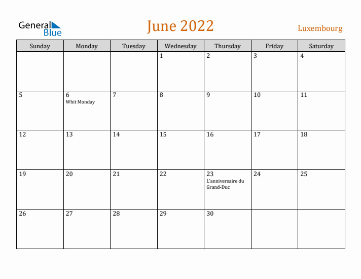 June 2022 Holiday Calendar with Sunday Start