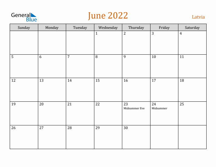 June 2022 Holiday Calendar with Sunday Start