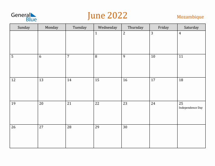 June 2022 Holiday Calendar with Sunday Start