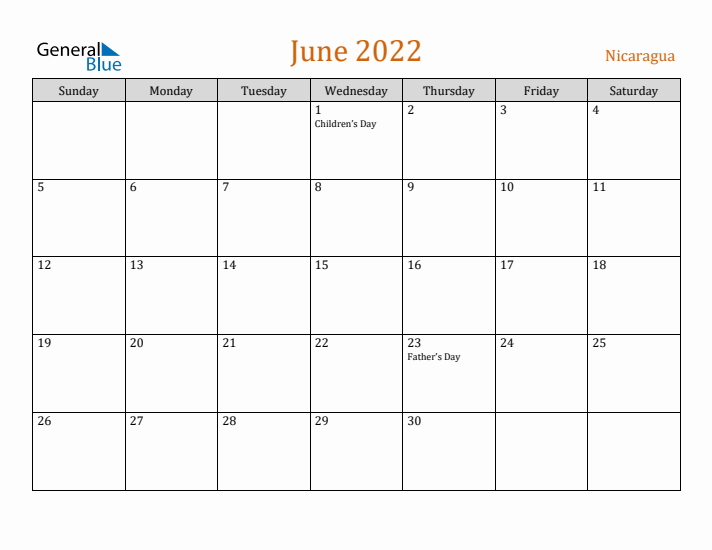 June 2022 Holiday Calendar with Sunday Start