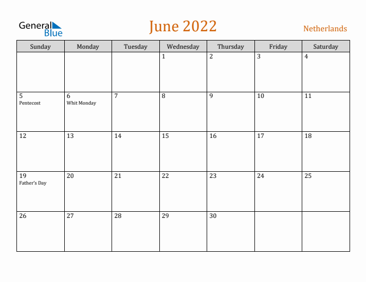 June 2022 Holiday Calendar with Sunday Start