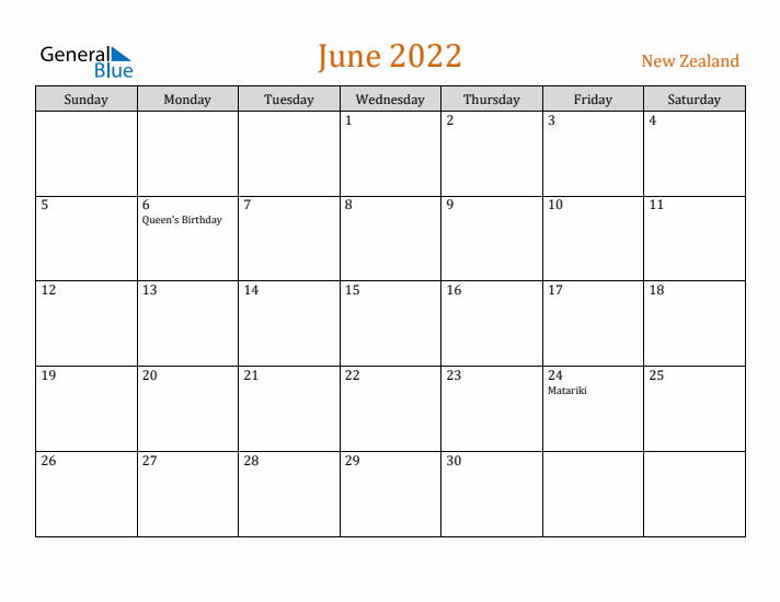 June 2022 Holiday Calendar with Sunday Start