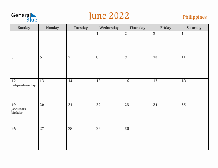 June 2022 Holiday Calendar with Sunday Start