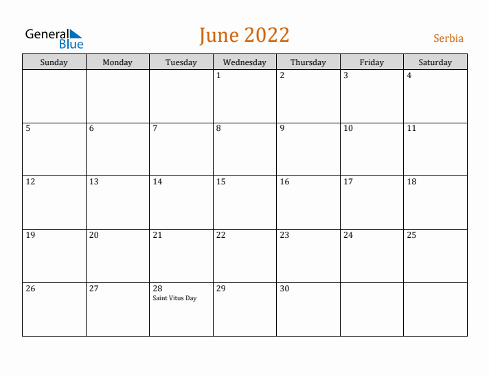 June 2022 Holiday Calendar with Sunday Start