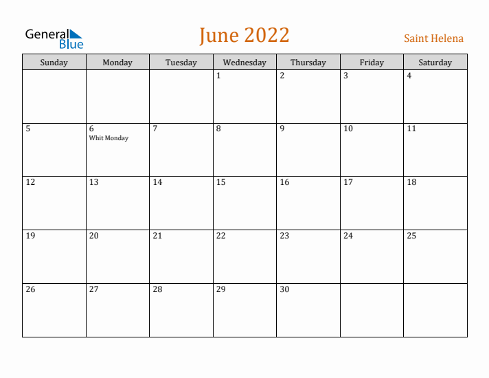 June 2022 Holiday Calendar with Sunday Start