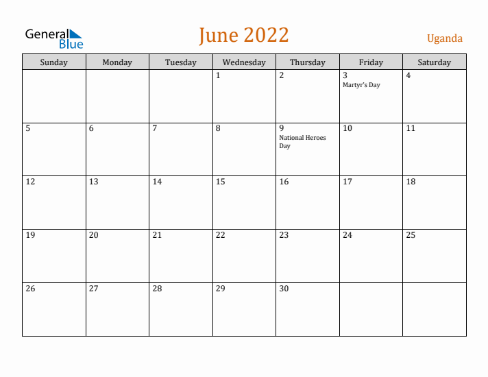 June 2022 Holiday Calendar with Sunday Start