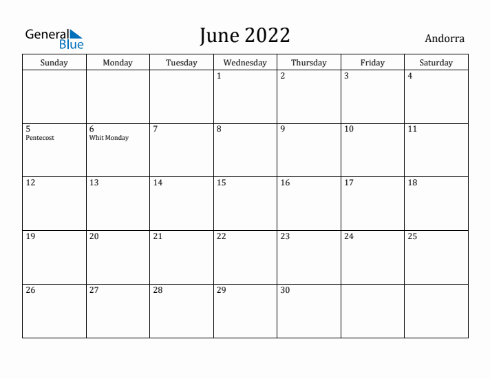 June 2022 Calendar Andorra