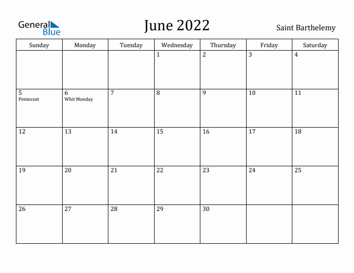 June 2022 Calendar Saint Barthelemy