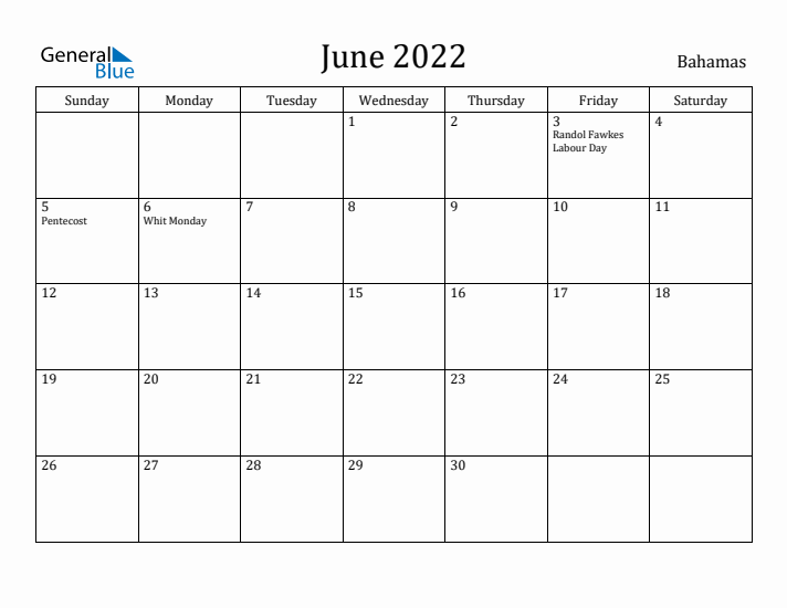 June 2022 Calendar Bahamas