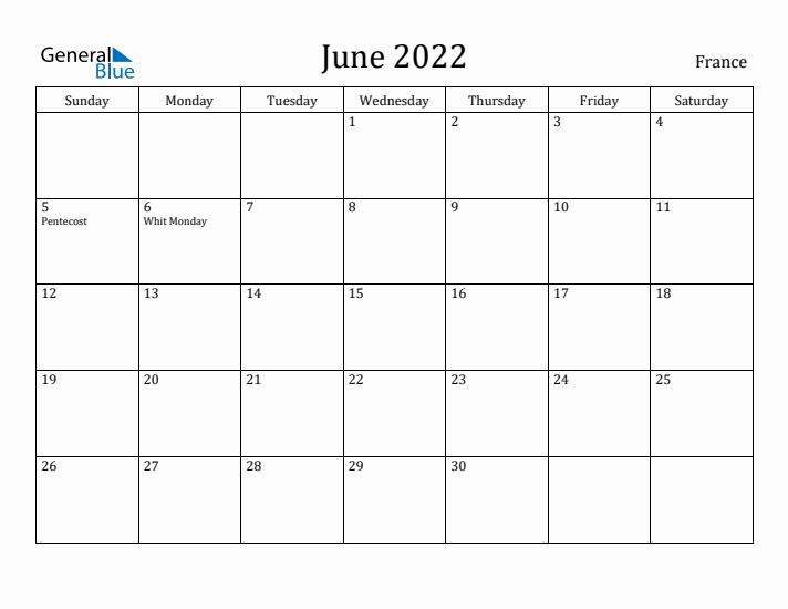 June 2022 Calendar France