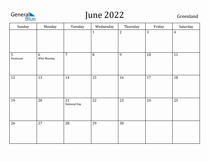 June 2022 Calendar Greenland