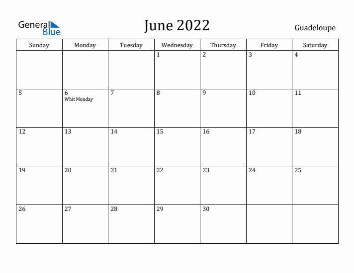 June 2022 Calendar Guadeloupe