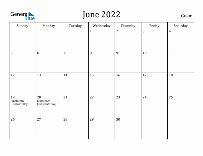 June 2022 Calendar Guam