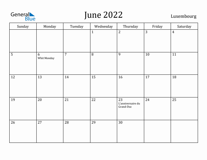 June 2022 Calendar Luxembourg