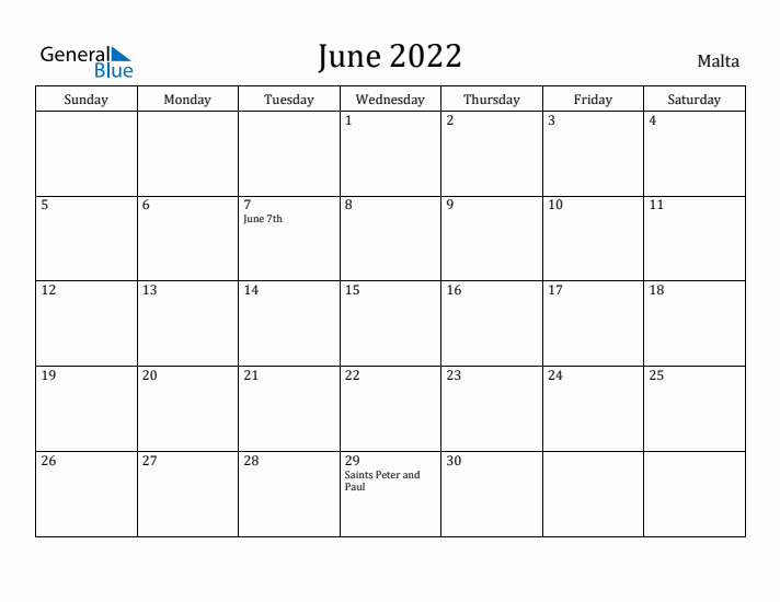 June 2022 Calendar Malta