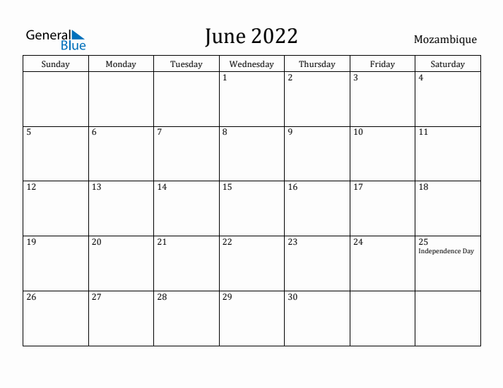 June 2022 Calendar Mozambique