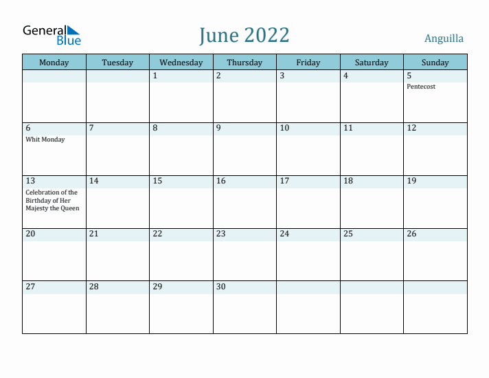 June 2022 Calendar with Holidays